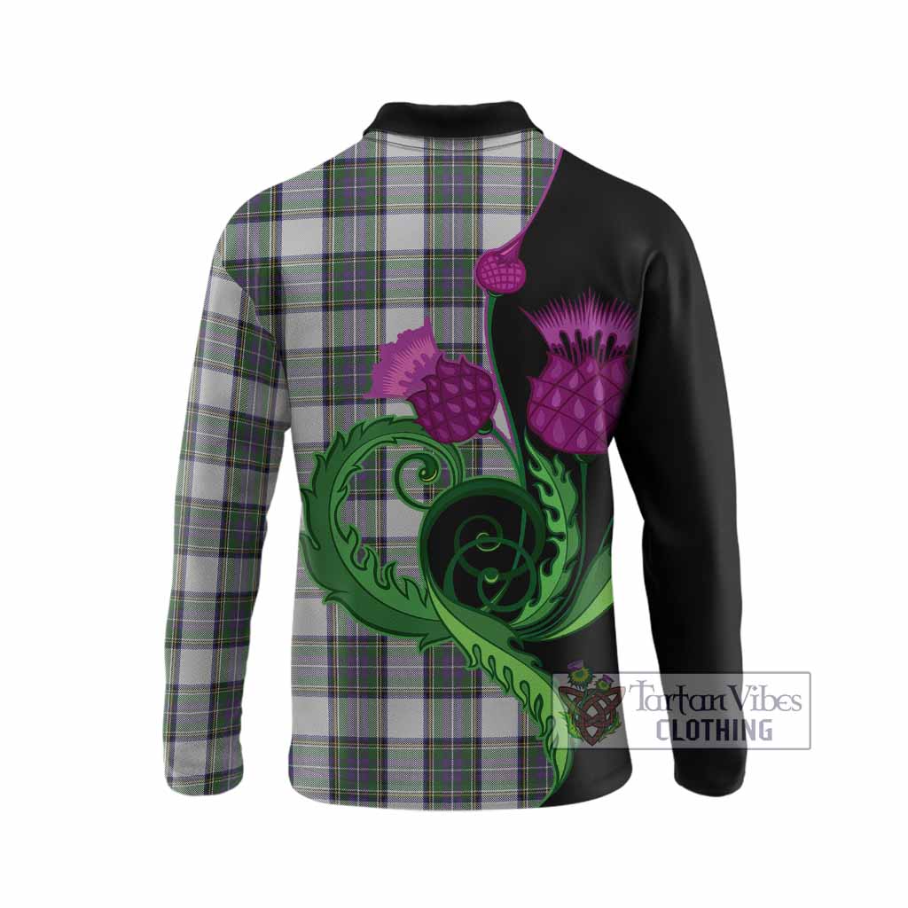 Pritchard Tartan Long Sleeve Polo Shirt Traditional Scottish Thistle