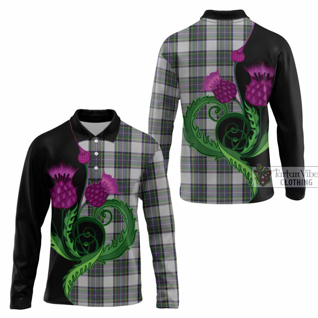 Pritchard Tartan Long Sleeve Polo Shirt Traditional Scottish Thistle