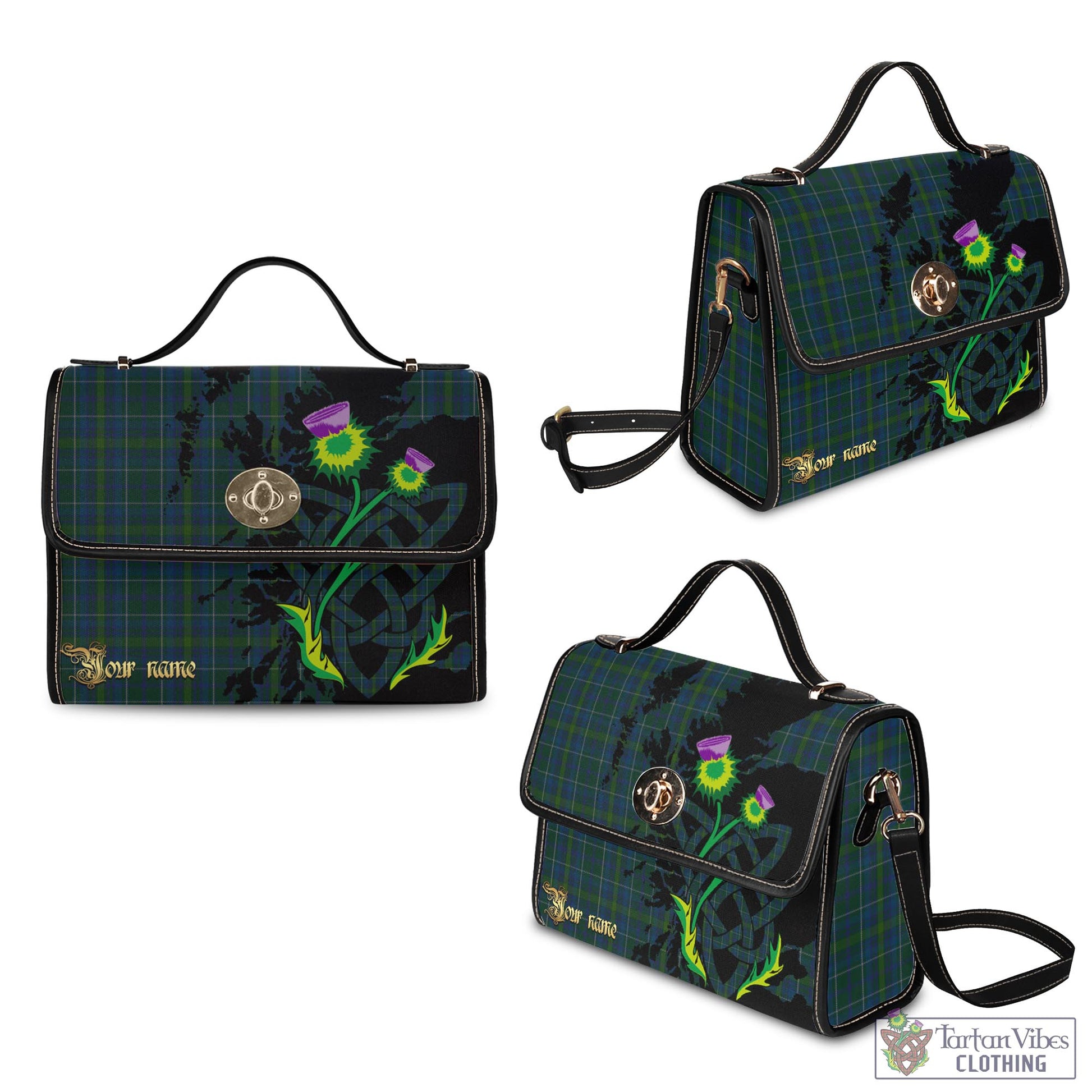 Tartan Vibes Clothing Protheroe of Wales Tartan Waterproof Canvas Bag with Scotland Map and Thistle Celtic Accents