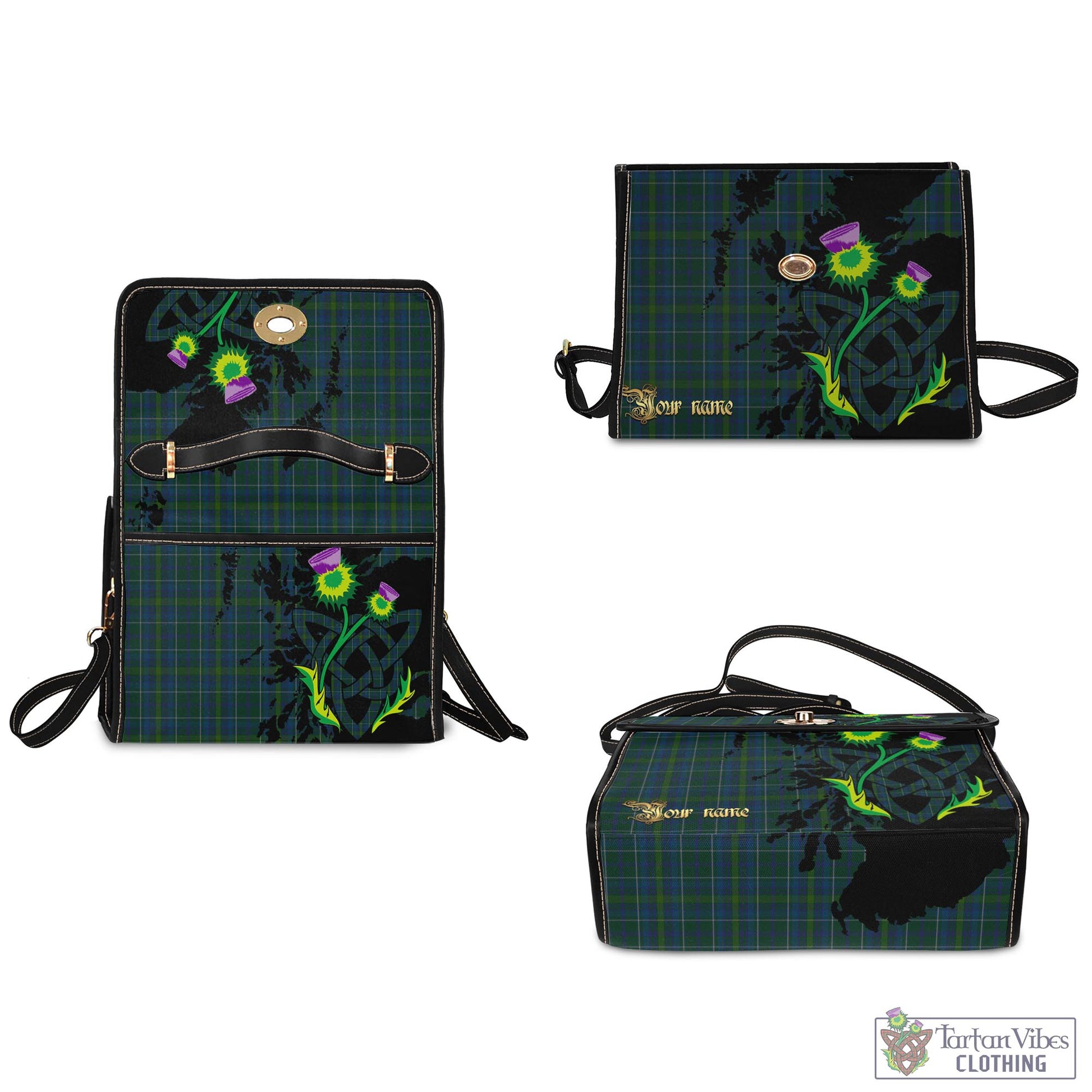 Tartan Vibes Clothing Protheroe of Wales Tartan Waterproof Canvas Bag with Scotland Map and Thistle Celtic Accents