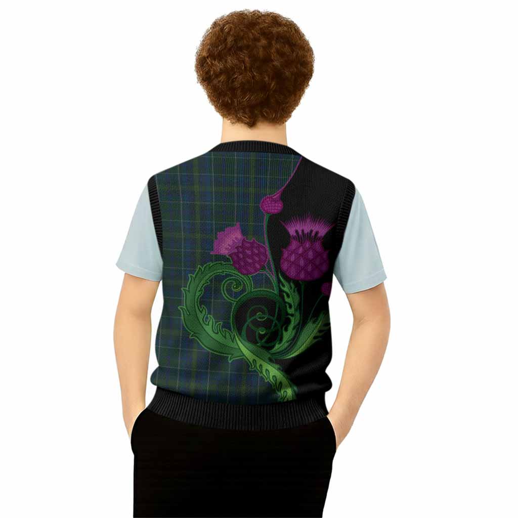 Protheroe of Wales Tartan Knitted V-Neck Vest Traditional Scottish Thistle