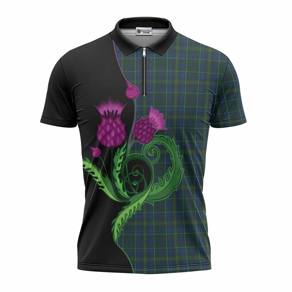 Protheroe of Wales Tartan Zipper Polo Shirt Traditional Scottish Thistle