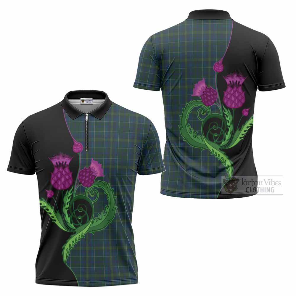 Protheroe of Wales Tartan Zipper Polo Shirt Traditional Scottish Thistle
