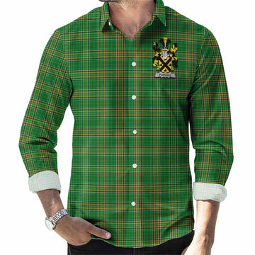 Purcell Irish Clan Tartan Long Sleeve Button Up with Coat of Arms Men's Shirt - Tartan Vibes Clothing