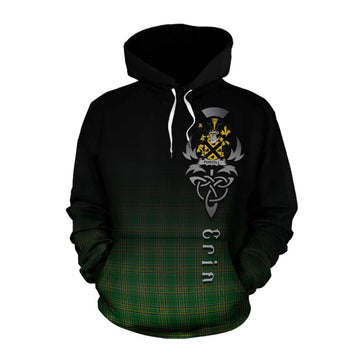 Tartan Vibes Clothing Purcell Irish Clan Cotton Hoodie with Coat of Arms Erin Go Bragh Celtic Inspired