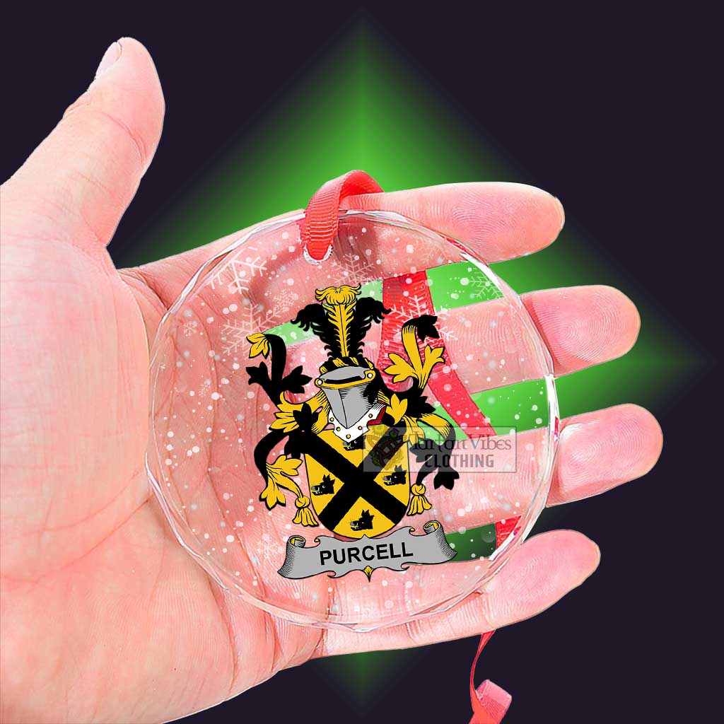 Tartan Vibes Clothing Purcell Irish Clan Christmas Glass Ornament with Coat of Arms