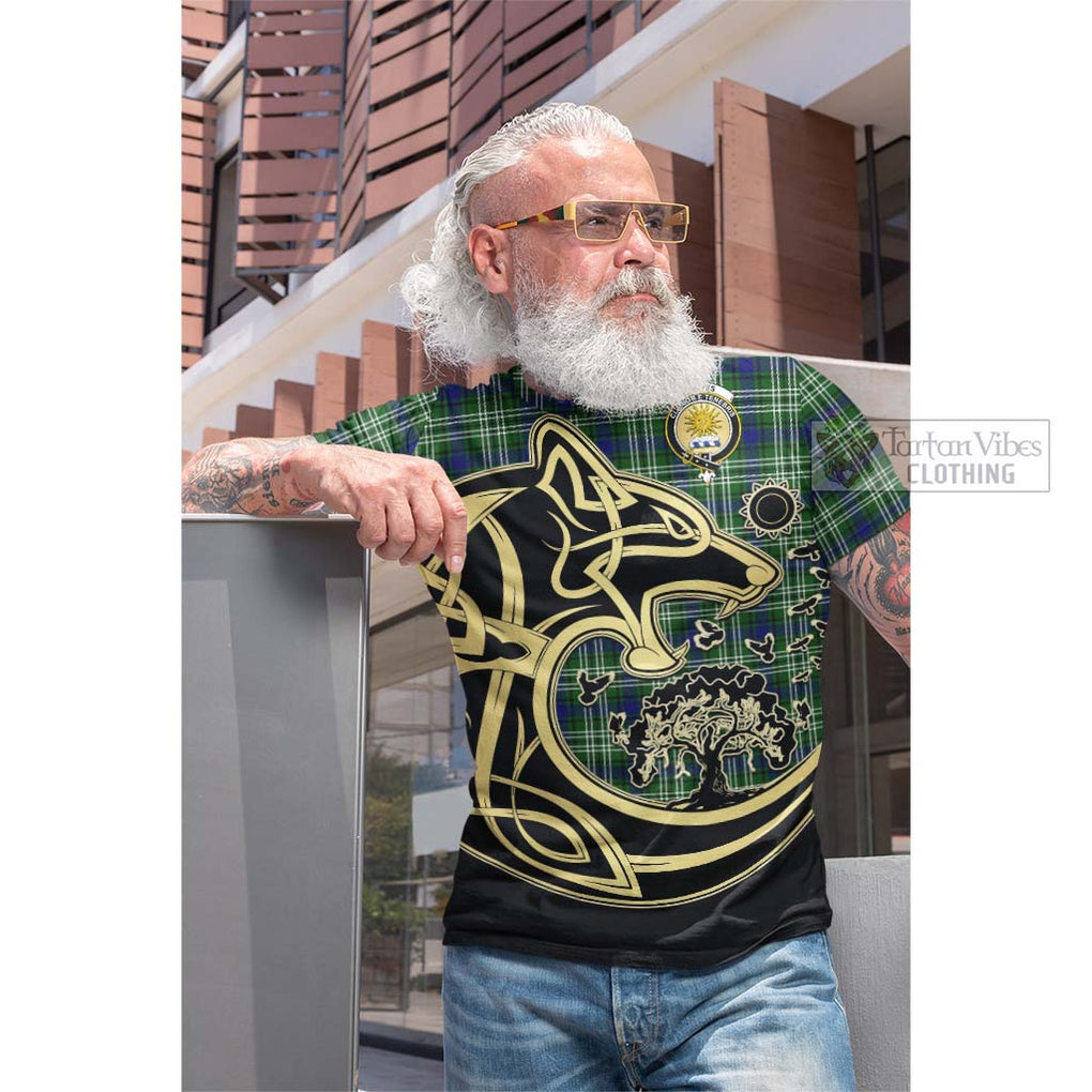 Purves Tartan Cotton T-shirt with Family Crest Celtic Wolf Style Men's Shirt - Tartan Vibes Clothing