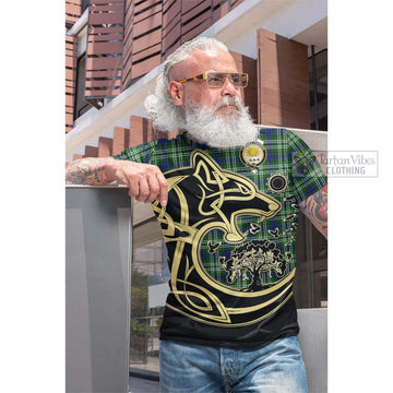 Tartan Vibes Clothing Purves Tartan Cotton T-shirt with Family Crest Celtic Wolf Style