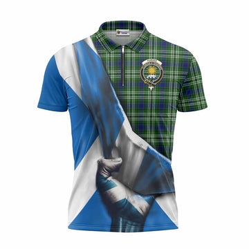 Purves Tartan Zipper Polo Shirt with Family Crest Scotland Patriotic Style Unisex - Tartan Vibes Clothing