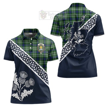 Purves Tartan Women's Polo Shirt Featuring Thistle and Scotland Map Women - Tartanvibesclothing Store