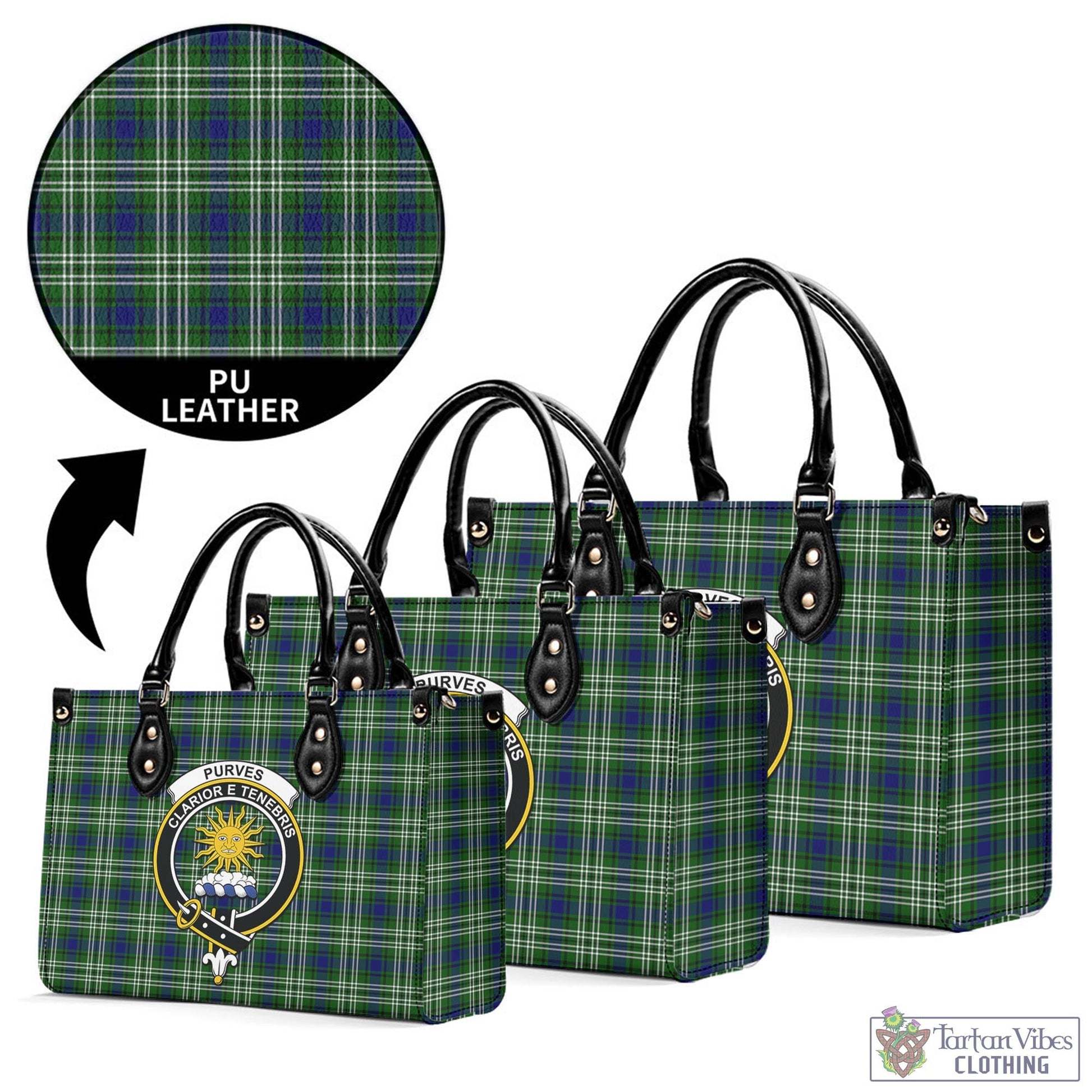 Purves Tartan Luxury Leather Handbags with Family Crest L - Tartan Vibes Clothing