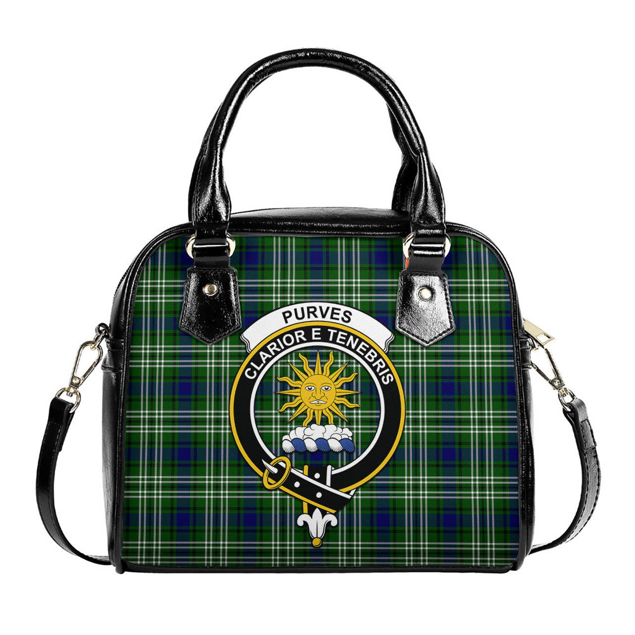 Purves Tartan Shoulder Handbags with Family Crest One Size 9*21*24 cm (3.54*8.27*9.45 inches) - Tartan Vibes Clothing