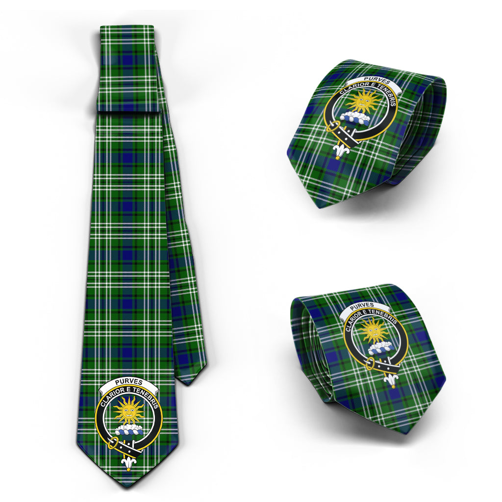 Purves Tartan Classic Necktie with Family Crest Necktie One Size - Tartan Vibes Clothing