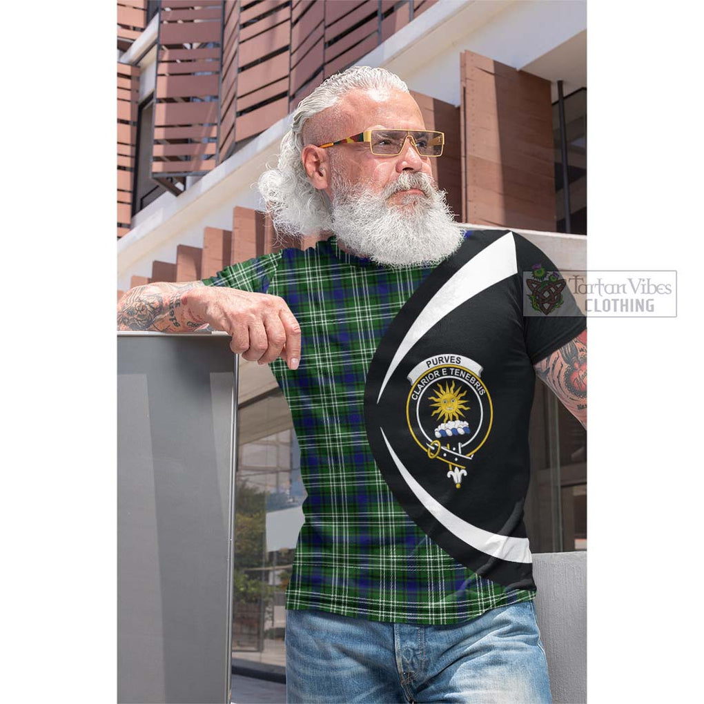 Purves Tartan Cotton T-shirt with Family Crest Circle Style Men's Shirt - Tartan Vibes Clothing