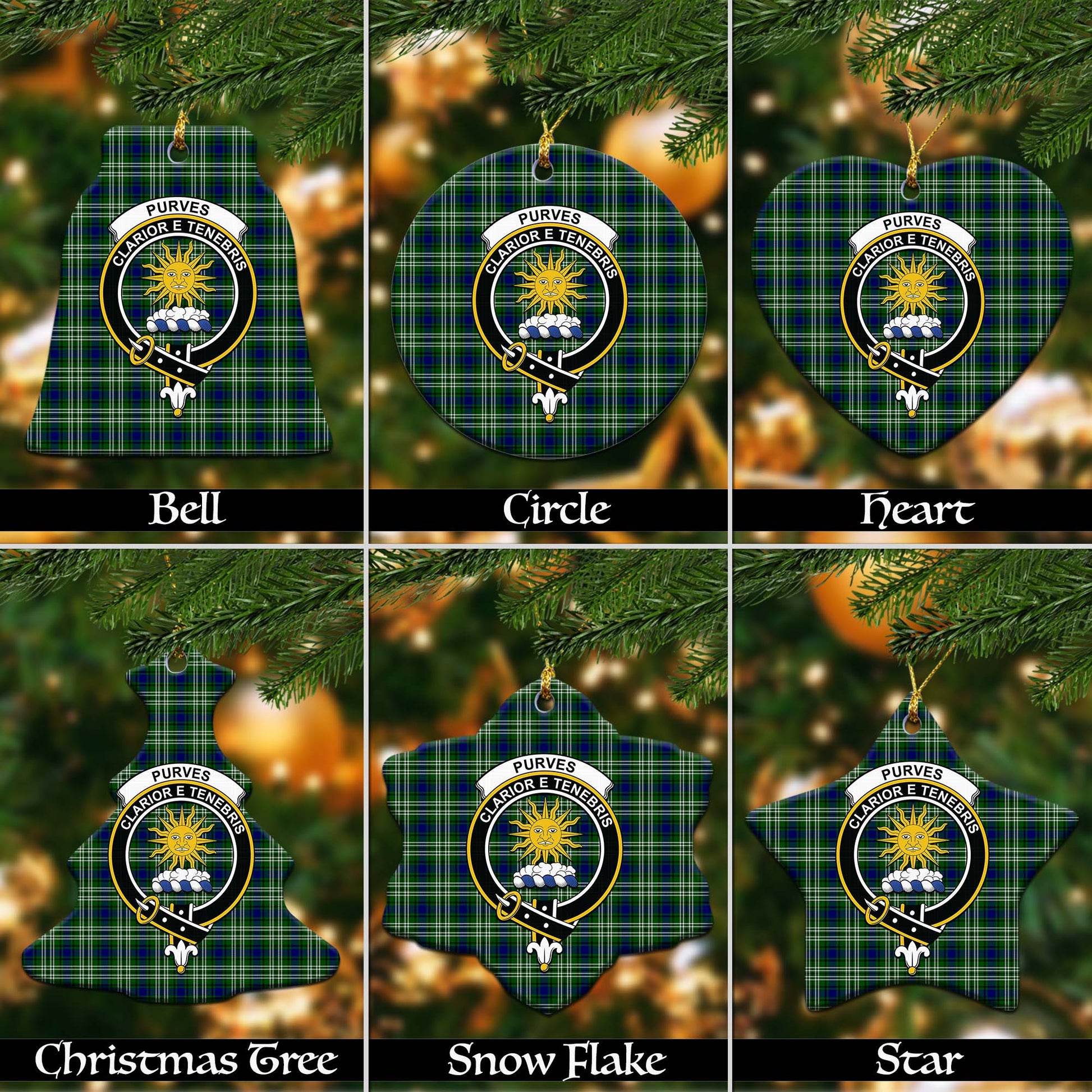Purves Tartan Christmas Ceramic Ornaments with Family Crest Ceramic - Tartan Vibes Clothing