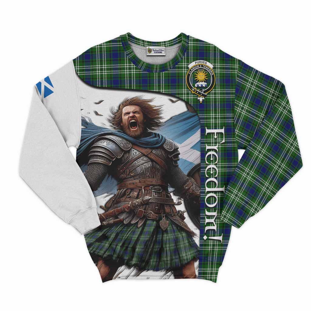 Purves Crest Tartan Sweatshirt Inspired by the Freedom of Scottish Warrior Unisex - Tartan Vibes Clothing