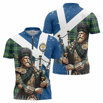 Purves Tartan Zipper Polo Shirt with Family Crest Scottish Bagpiper Vibes Unisex - Tartan Vibes Clothing