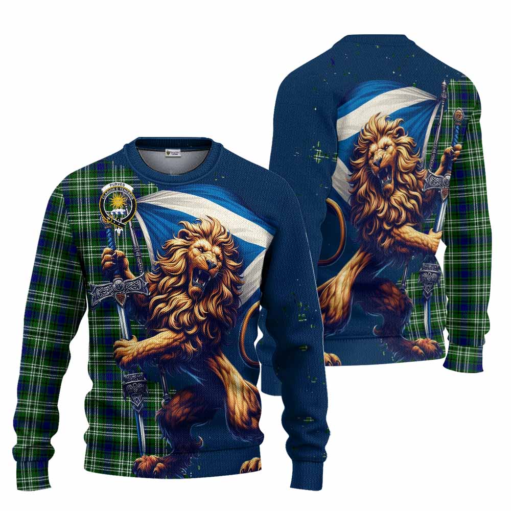 Purves Tartan Family Crest Knitted Sweater with Scottish Majestic Lion Unisex - Tartan Vibes Clothing