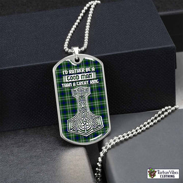 Tartan Vibes Clothing Purves Tartan Dog Tag Necklace Viking Mjolnir Style