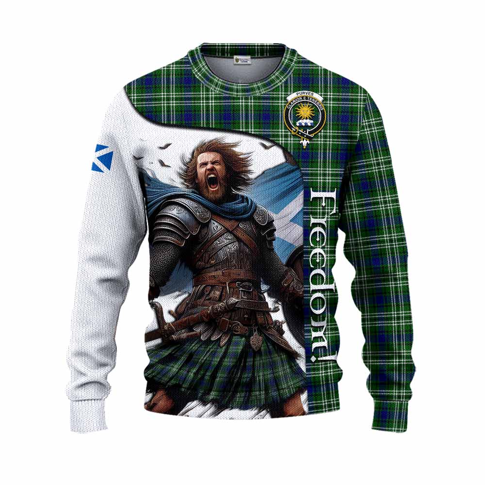 Purves Crest Tartan Knitted Sweater Inspired by the Freedom of Scottish Warrior Unisex - Tartan Vibes Clothing