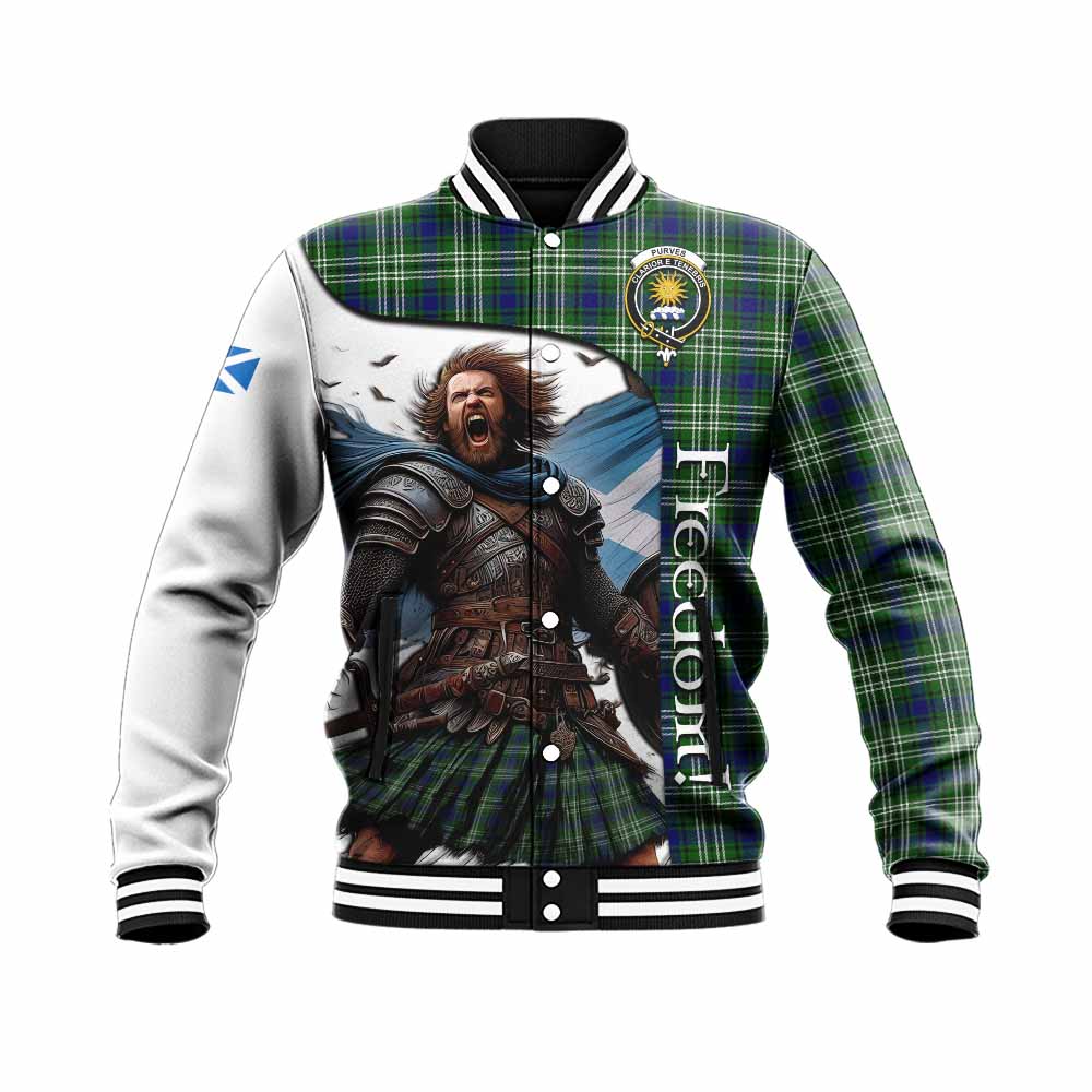Purves Crest Tartan Baseball Jacket Inspired by the Freedom of Scottish Warrior Unisex - Tartan Vibes Clothing
