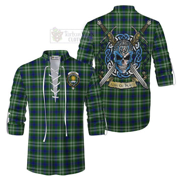 Purves Tartan Ghillie Kilt Shirt with Family Crest Celtic Skull Style Men - Tartan Vibes Clothing