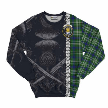 Purves Tartan Sweatshirt with Family Crest Cross Sword Thistle Celtic Vibes Unisex - Tartan Vibes Clothing