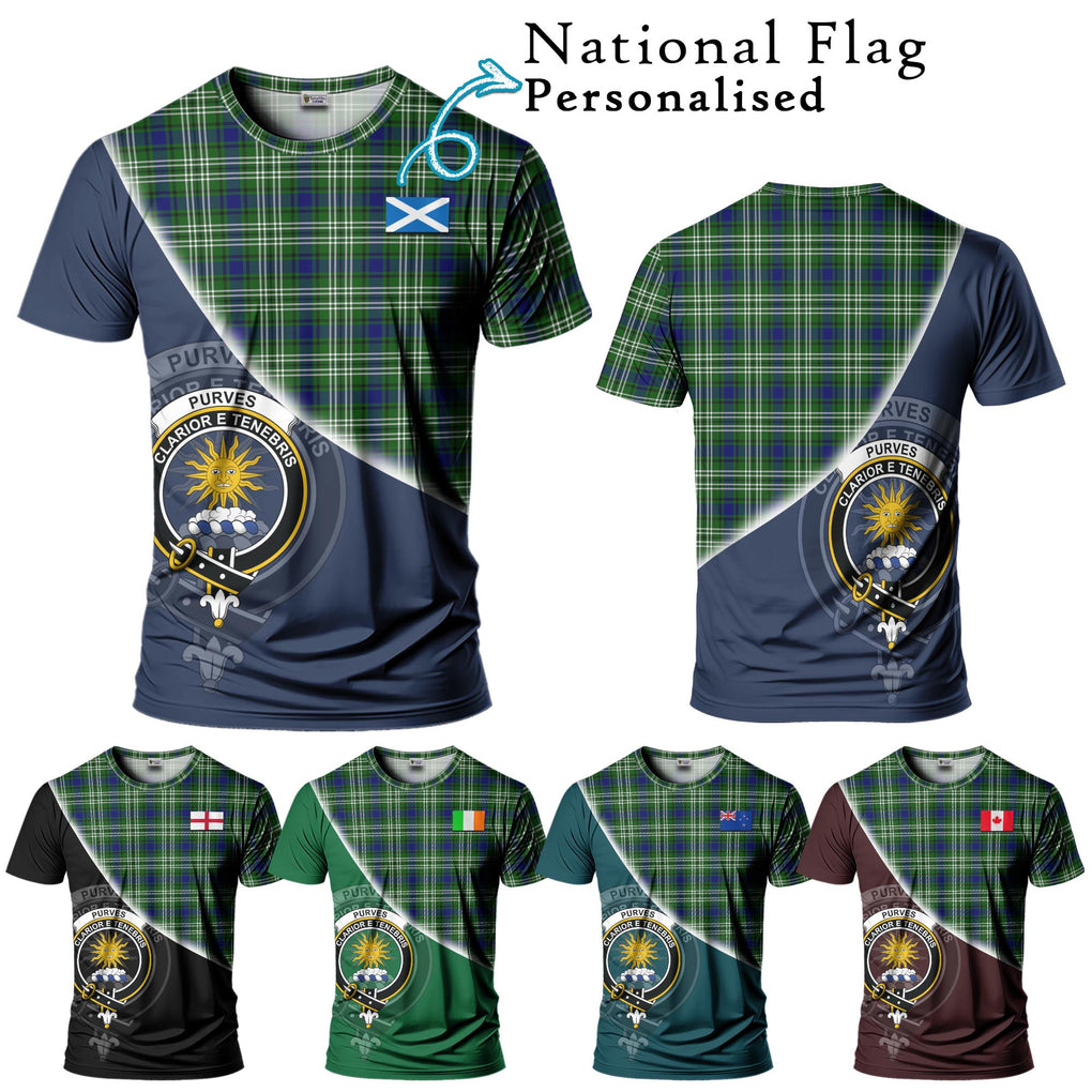Purves Tartan T-Shirt with Personalised National Flag and Family Crest Half Style Kid's Shirt - Tartanvibesclothing Shop