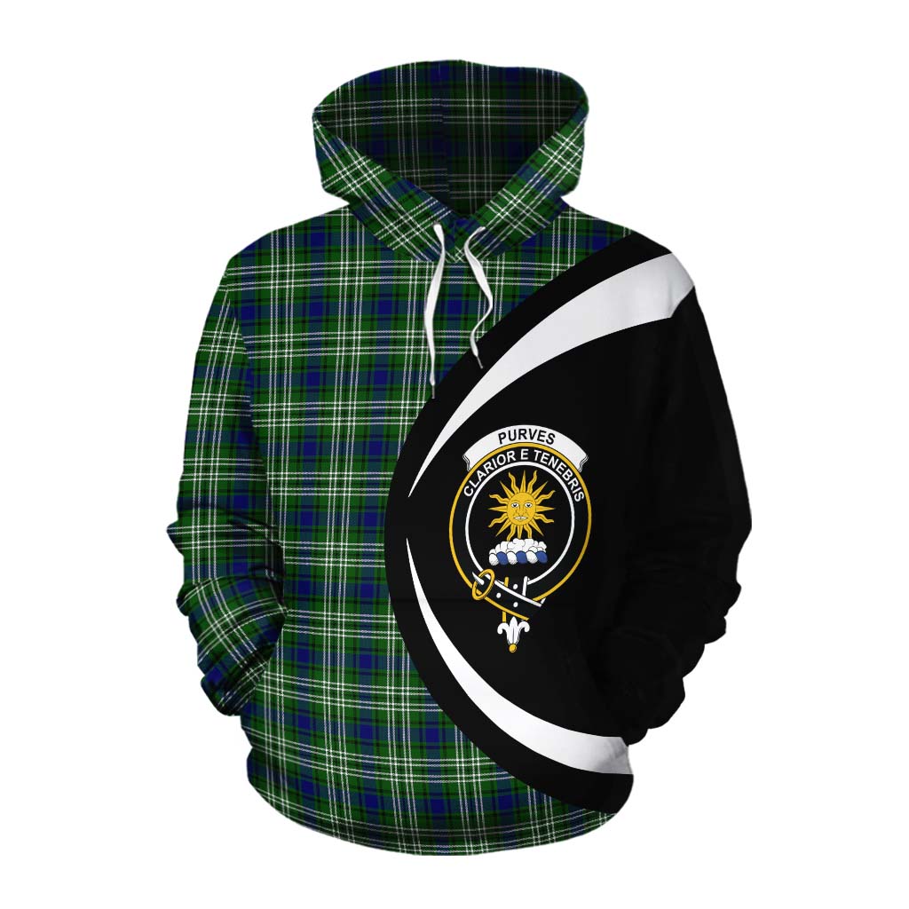 Purves Tartan Cotton Hoodie with Family Crest Circle Style Pullover Hoodie XS - Tartan Vibes Clothing