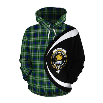 Purves Tartan Cotton Hoodie with Family Crest Circle Style Pullover Hoodie XS - Tartan Vibes Clothing
