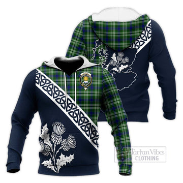 Purves Tartan Knitted Hoodie Featuring Thistle and Scotland Map Unisex Knitted Pullover Hoodie - Tartan Vibes Clothing