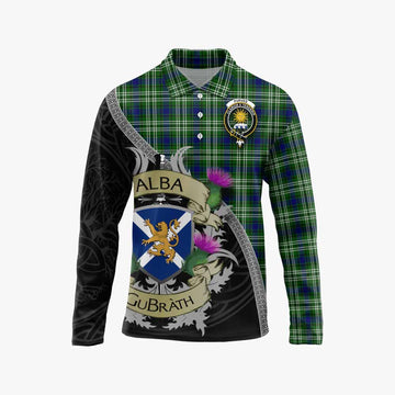 Purves Tartan Family Crest Long Sleeve Polo Shirt Lion Rampant Royal Thistle Shield Celtic Inspired Unisex - Tartan Vibes Clothing