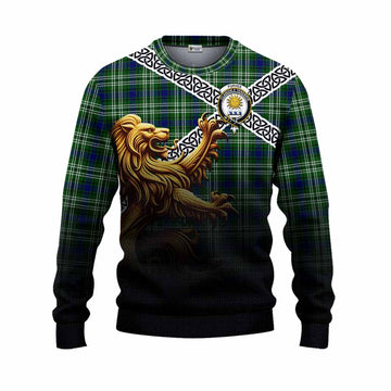Purves Crest Tartan Knitted Sweater with Golden Lion Emblem Celtic Style Unisex - Tartan Vibes Clothing