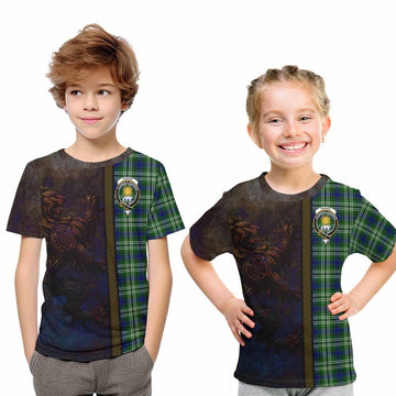Purves Tartan Family Crest Kid T-Shirt Alba Gu Brath Be Brave Lion Ancient Style