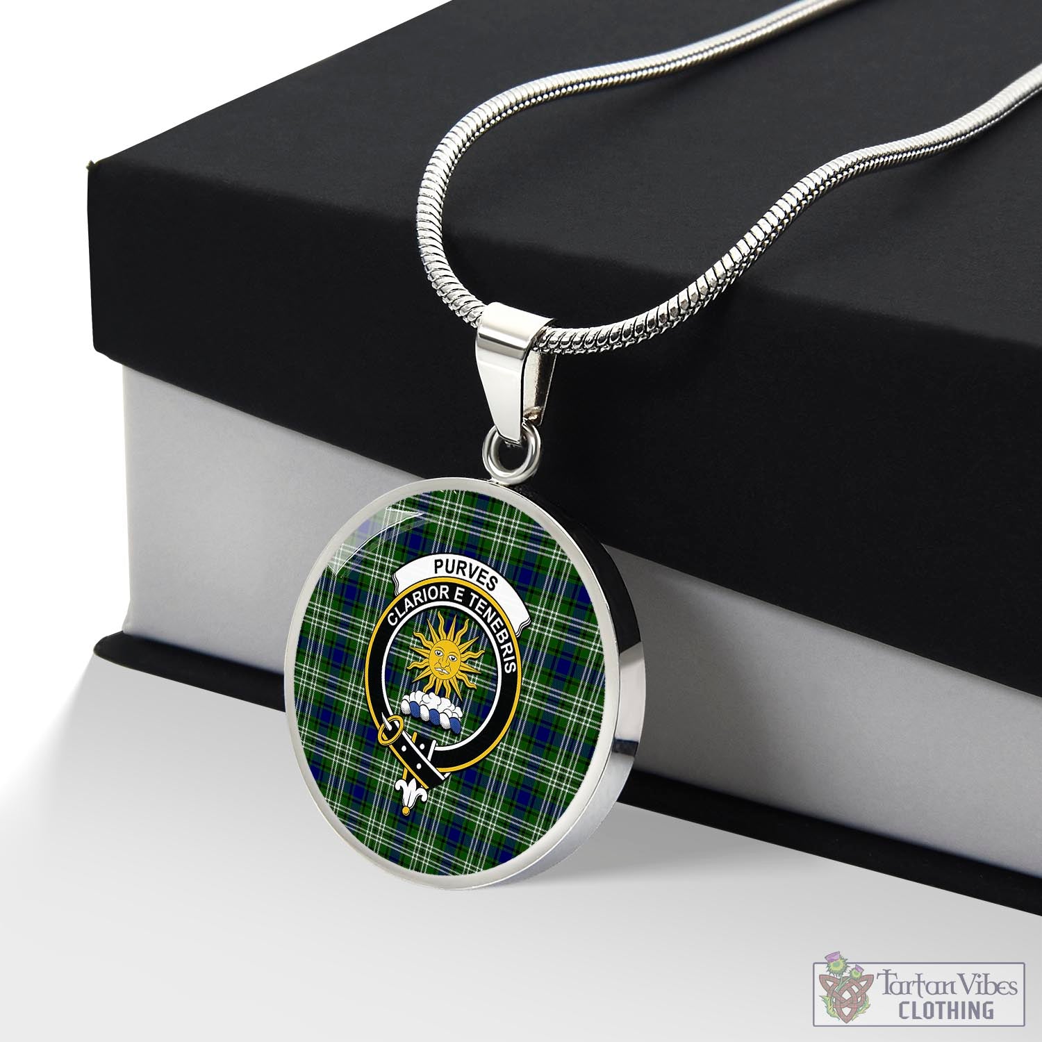 Purves Tartan Circle Necklace with Family Crest Luxury Necklace (Silver) No - Tartan Vibes Clothing
