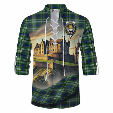 Purves Tartan Family Crest Ghillie Kilt Shirt with Scottish Ancient Castle Style Men - Tartan Vibes Clothing