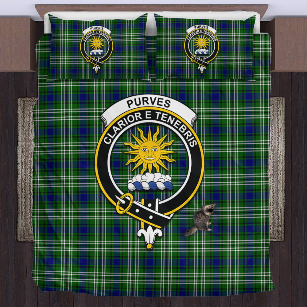 Purves Tartan Bedding Set with Family Crest US Bedding Set - Tartan Vibes Clothing