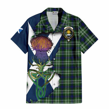 Tartan Vibes Clothing Purves Tartan Family Crest Short Sleeve Button Shirt Scottish Thistle Celtic Inspired
