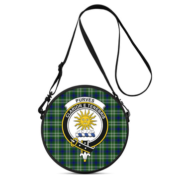 Purves Tartan Round Satchel Bags with Family Crest