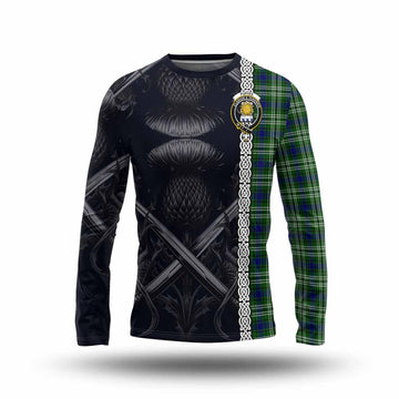 Purves Tartan Long Sleeve T-Shirt with Family Crest Cross Sword Thistle Celtic Vibes Unisex - Tartan Vibes Clothing
