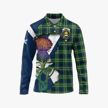 Tartan Vibes Clothing Purves Tartan Family Crest Long Sleeve Polo Shirt Scottish Thistle Celtic Inspired