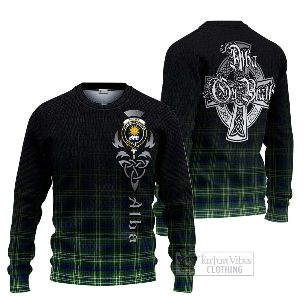 Purves Tartan Ugly Sweater Featuring Alba Gu Brath Family Crest Celtic Inspired Unisex - Tartan Vibes Clothing