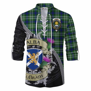Purves Tartan Family Crest Ghillie Kilt Shirt Lion Rampant Royal Thistle Shield Celtic Inspired Men - Tartan Vibes Clothing