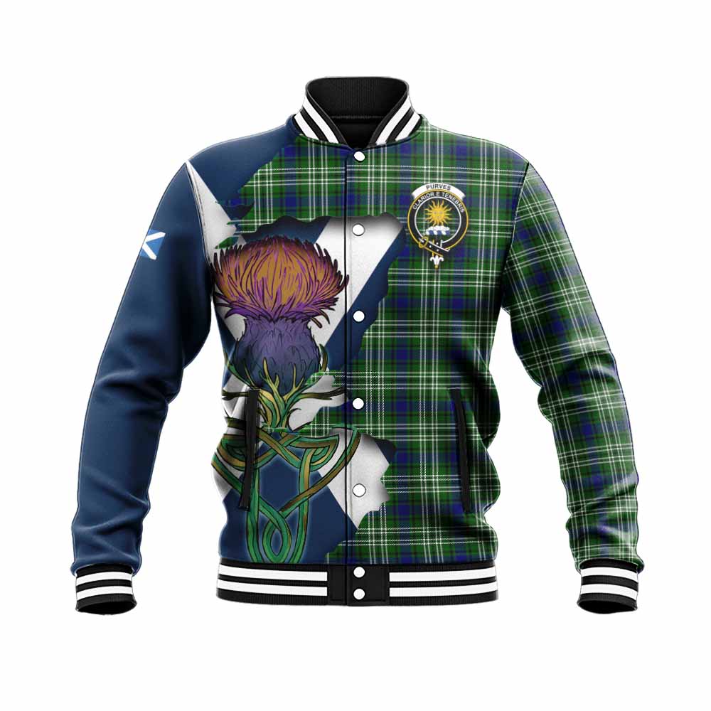 Purves Tartan Family Crest Baseball Jacket Scottish Thistle Celtic Inspired Unisex - Tartan Vibes Clothing