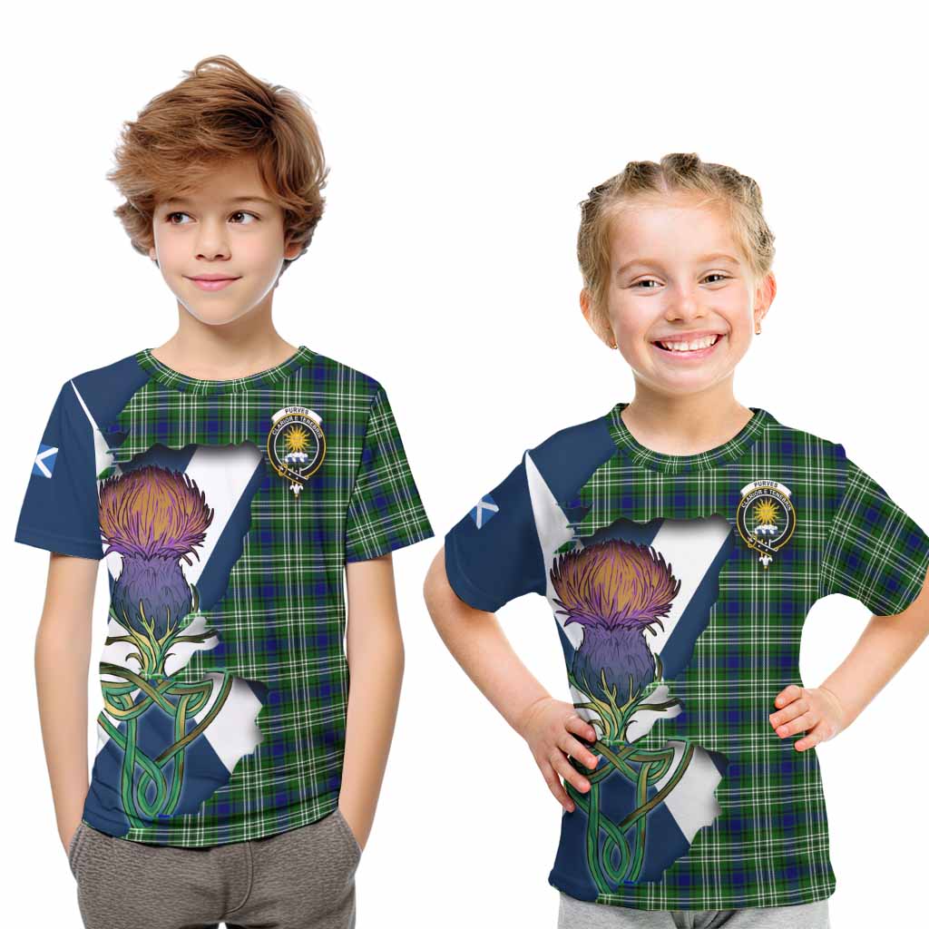 Tartan Vibes Clothing Purves Tartan Family Crest Kid T-Shirt Scottish Thistle Celtic Inspired