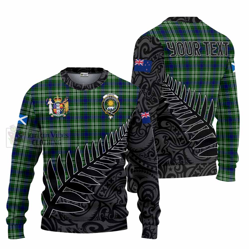 Tartan Vibes Clothing Purves Crest Tartan Knitted Sweater with New Zealand Silver Fern Half Style