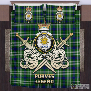 Purves Tartan Bedding Set with Clan Crest and the Golden Sword of Courageous Legacy