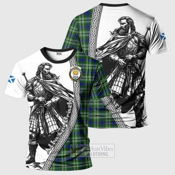 Tartan Vibes Clothing Purves Tartan Clan Crest T-Shirt with Highlander Warrior Celtic Style