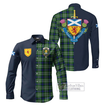Purves Tartan Long Sleeve Button Shirt Alba with Scottish Lion Royal Arm Half Style Men's Shirt S - Tartan Vibes Clothing