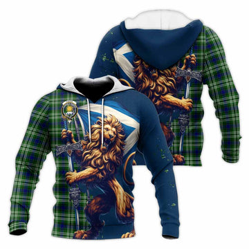 Purves Tartan Family Crest Knitted Hoodie with Scottish Majestic Lion Unisex Knitted Pullover Hoodie - Tartan Vibes Clothing